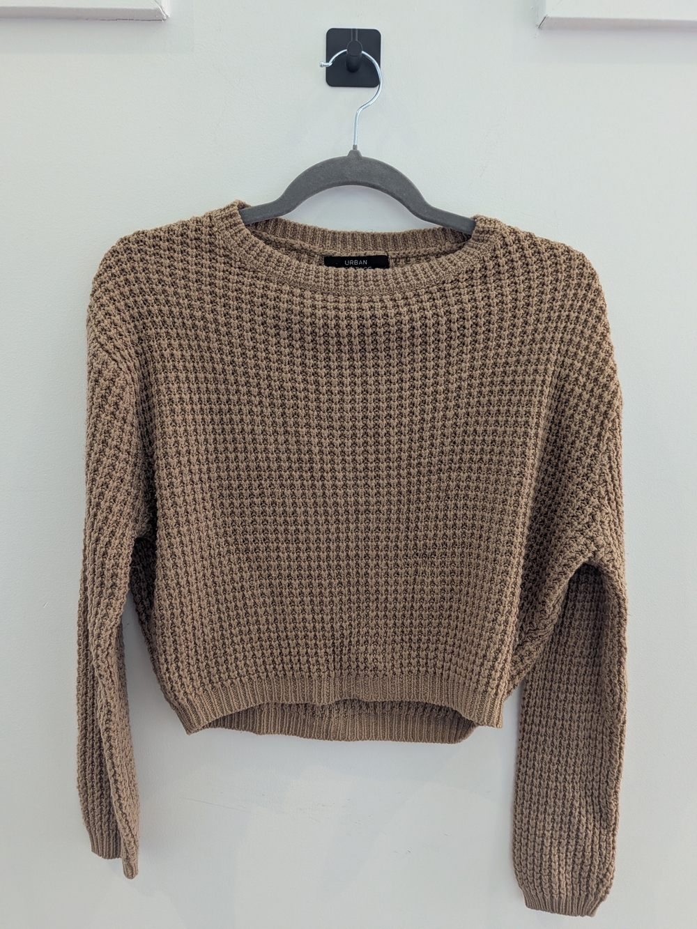 Urban Heritage Cropped Waffle Knit Sweater - Taupe Brown/Beige